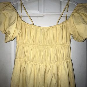$445 Vince Dress Sz 0 Yellow Shoulder Straps Puff Sleeve Tiered Summer New